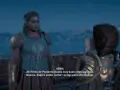 Xenia, pluma en mano, habla sobre tesoros. La noche cae sobre un paisaje montañoso.
