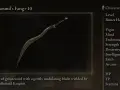 Fang de Bloodhound +10, una de las mejores armas de Elden Ring. Espada curva con hoja ondulante.