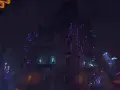 La torre arcana BG3 se alza en la oscuridad, rodeada de extraños hongos luminiscentes y tuberías que brillan con energía púrpura.