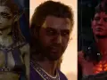Tres personajes de Baldur's Gate 3: una mujer con piel moteada, un hombre con cabello largo y una mujer demonio. ¿Cuál será tu romance?