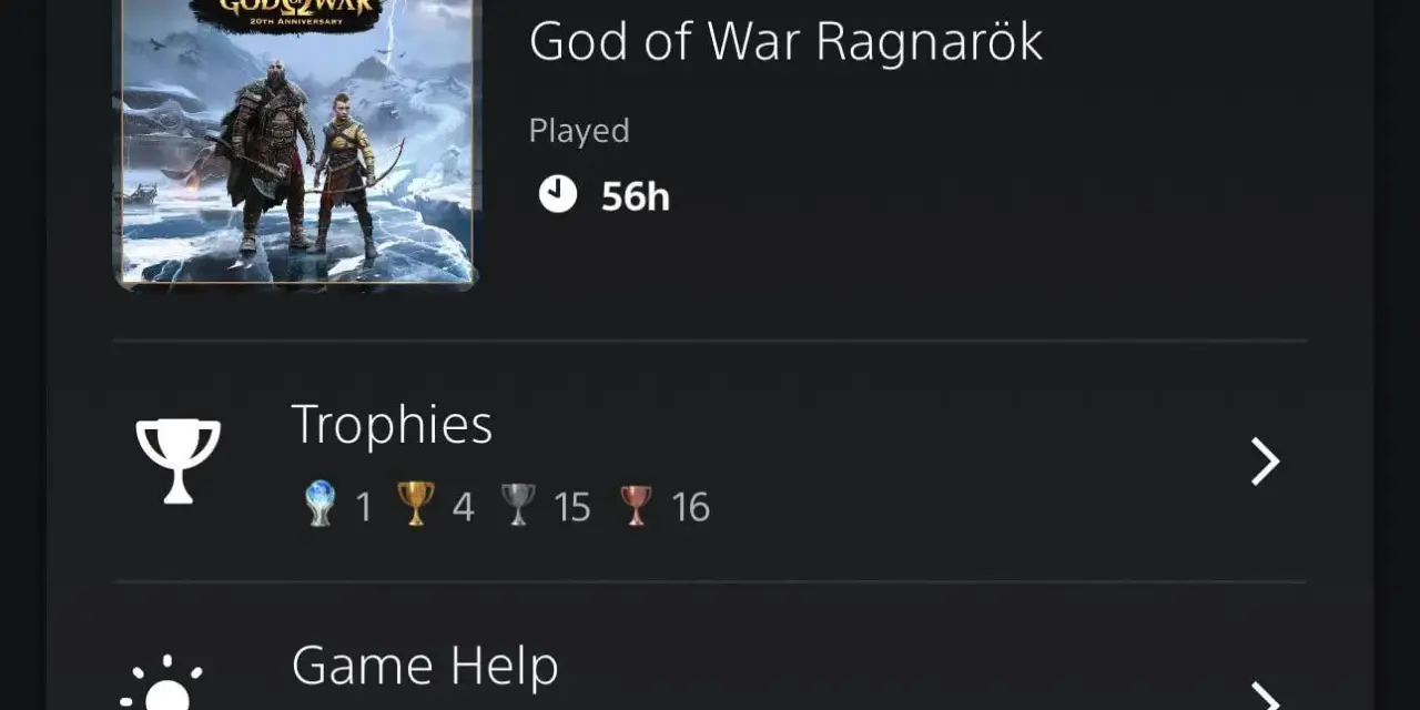 Kratos y Atreus en God of War Ragnarök. 56 horas jugadas y 1 trofeo platino. ¡Una aventura épica!