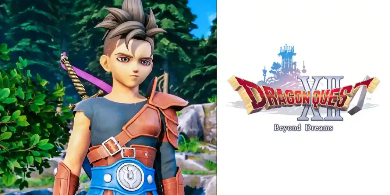 Joven guerrero con espada morada, listo para la aventura en Dragon Quest XII.