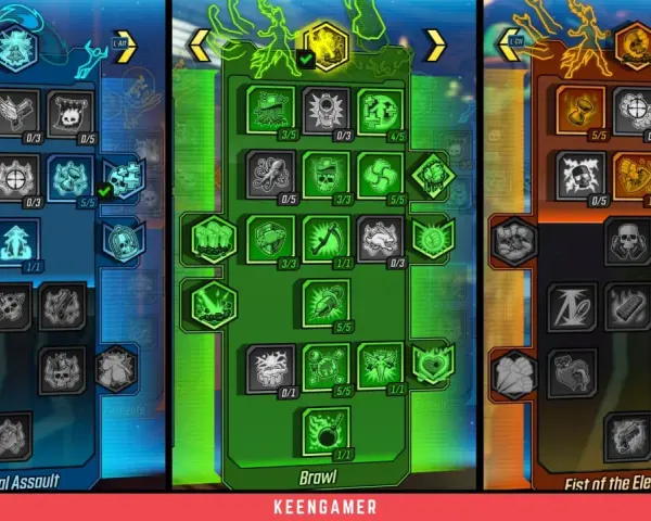 Árboles de habilidades de Amara en Borderlands 3: Mystical Assault, Brawl y Fist of the Elements.