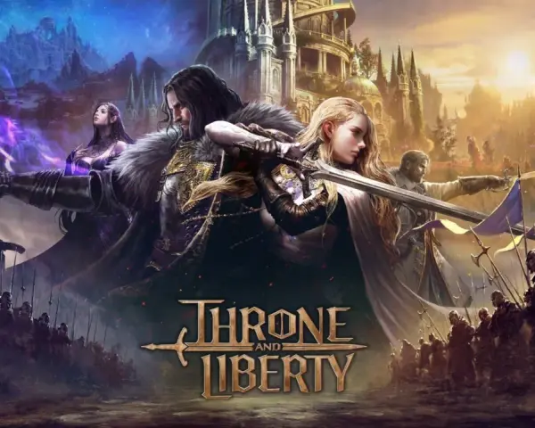 Guerreros luchan por el **trono y la libertad** en un mundo de fantasía épica, con castillos y magia.